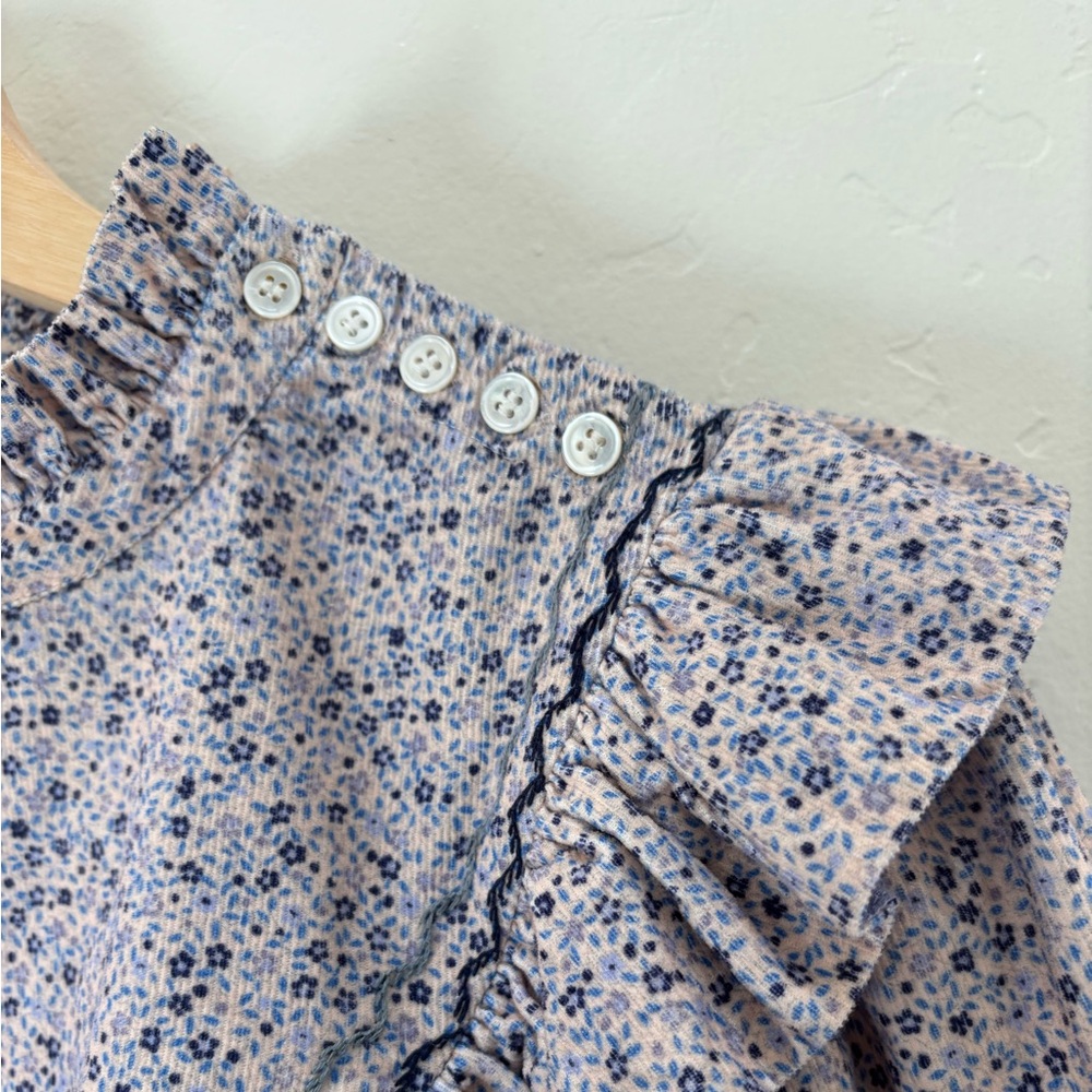 Doen Raina Ruffle Floral Yoke Blouse - Cream/Blue - Picture 8 of 12